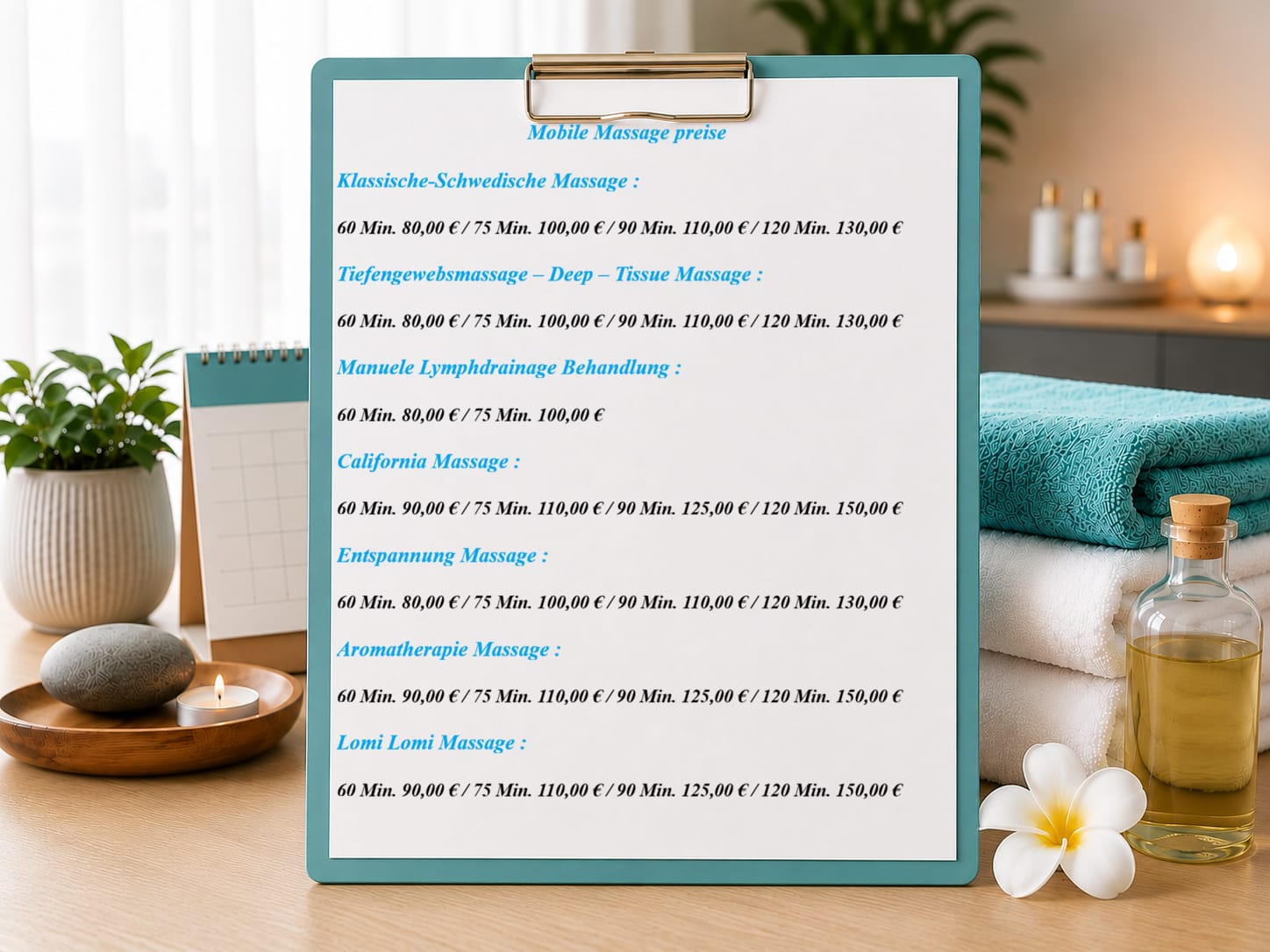 Mobile Massage Preisliste